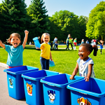 **

"A group of diverse children in fully clothed, appropriate attire are enthusiastically sorting recyclable materials into color-coded bins in a bright, sunny Polish park. Paw Patrol characters (Chase, Skye, and Rubble) are visible in the background, cheering them on. Focus on the children's happy expressions and the colorful recycling bins. Safe for work, family-friendly, perfect anatomy, correct proportions, professional illustration, high quality, modest clothing, appropriate content."

**