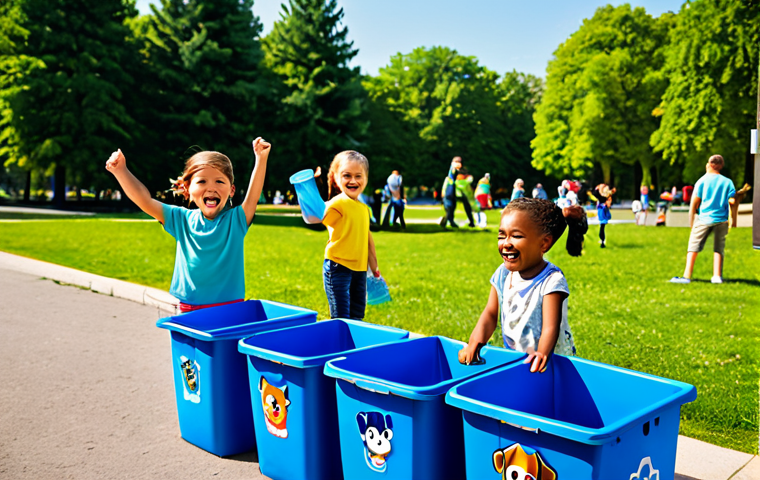 **
"A group of diverse children in fully clothed, appropriate attire are enthusiastically sorting recyclable materials into color-coded bins in a bright, sunny Polish park. Paw Patrol characters (Chase, Skye, and Rubble) are visible in the background, cheering them on. Focus on the children's happy expressions and the colorful recycling bins. Safe for work, family-friendly, perfect anatomy, correct proportions, professional illustration, high quality, modest clothing, appropriate content."
**