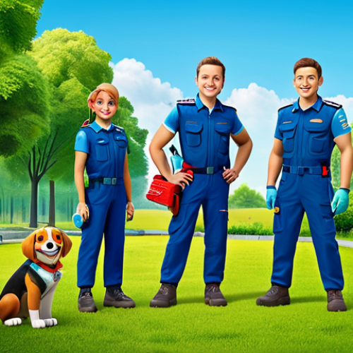 Home 9 Paw Patrol Eco-Mission**
"The Paw Patrol team, including Rocky, planting trees and cleaning up a park in Poland, fully clothed, appropriate attire for environmental work, safe for work, family-friendly, sunny day, perfect anatomy, correct proportions, well-formed hands, natural pose, professional illustration, high quality, detailed background featuring Polish landscape."
**